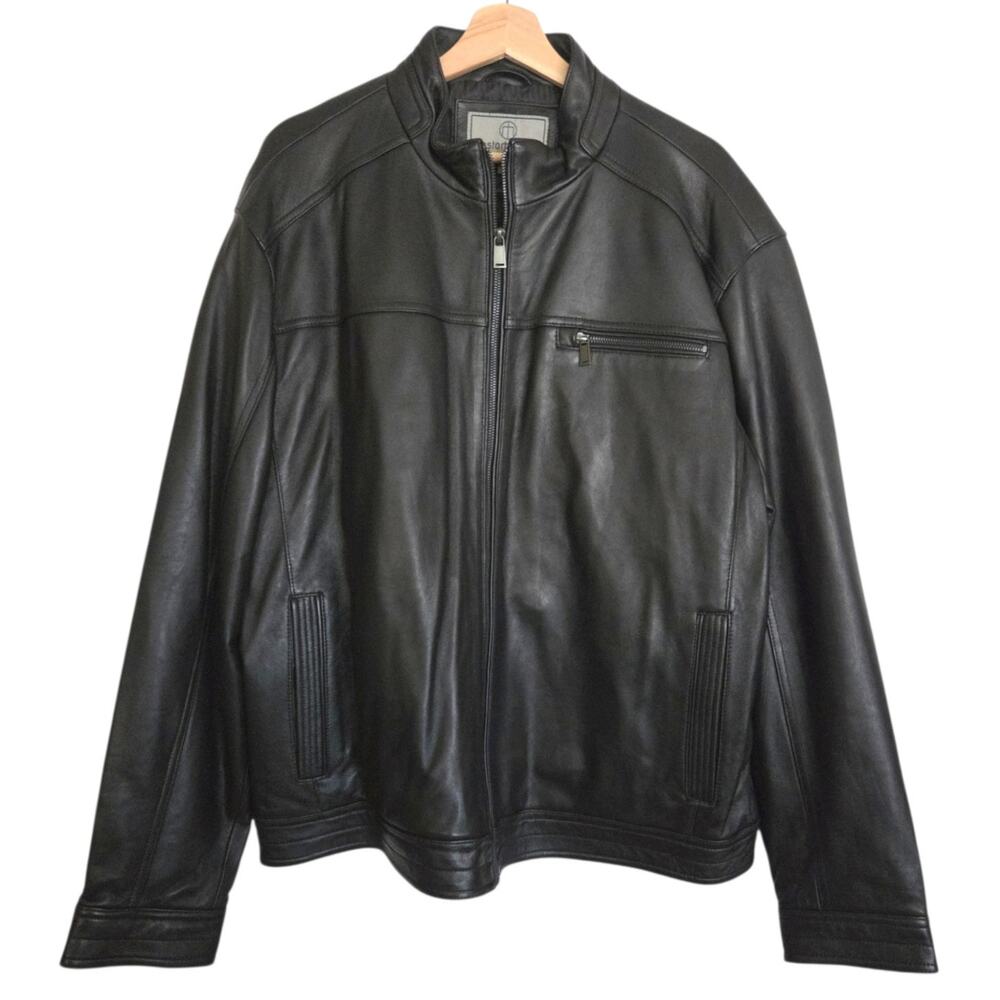 Boston Harbour New Zealand Lamb Leather Black Zip Front Biker Jacket Lined XXL